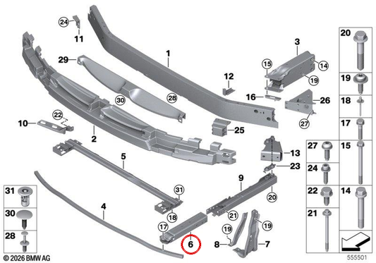 Elemento de deformación delantero inferior izquierdo para BMW Serie 1 F52, Serie 2 F45, F46, X1 F48, X2 F39 (OEM 51117302521). Original BMW