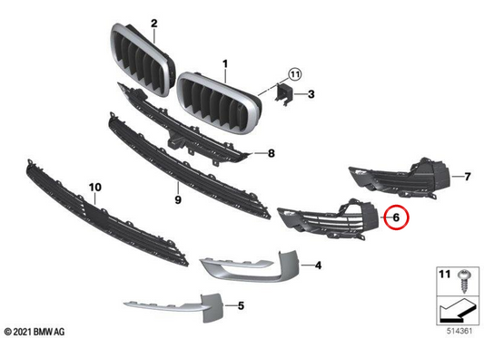 Rechtsraster 51117303082 für BMW F15. Original BMW.