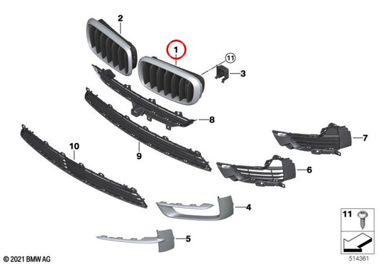 Embells avant gauche OM 51117303109 pour BMW F15. BMW d'origine.