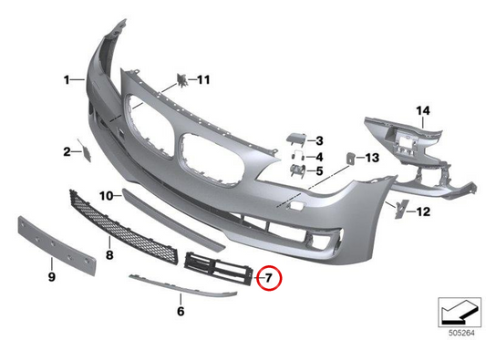 Rejilla de entrada de aire izquierda OEM 51117304357 para BMW F02. Original BMW.