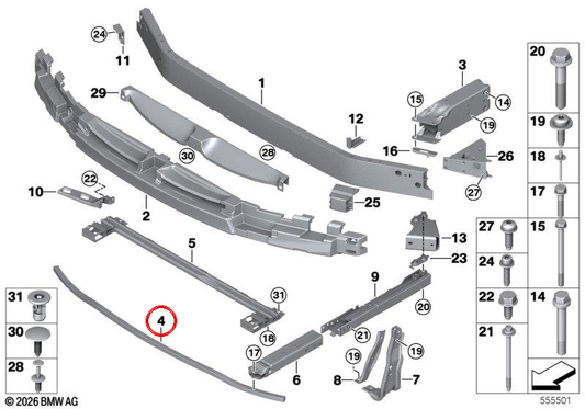 Supporto inferiore del paraurti anteriore OEM 51117309496 per BMW F45, F46. BMW originale.