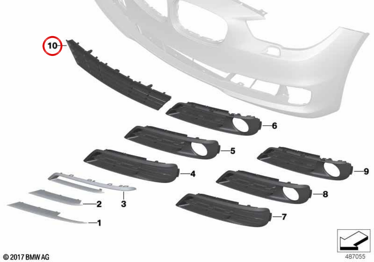 Input d'aria centrale OEM 5111731667 per BMW F07. BMW originale.