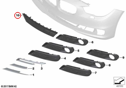 Rejilla entrada de aire central OEM 51117331667 para BMW F07. Original BMW.