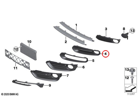 Grille de ventilation droite OEM 51117341612 pour BMW F20, F21. BMW d'origine.