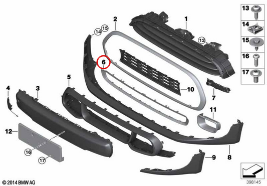 Quadro frontal cromado OEM 51117355238 para MINI F56, F55, Cabrio F57. MINI originais.