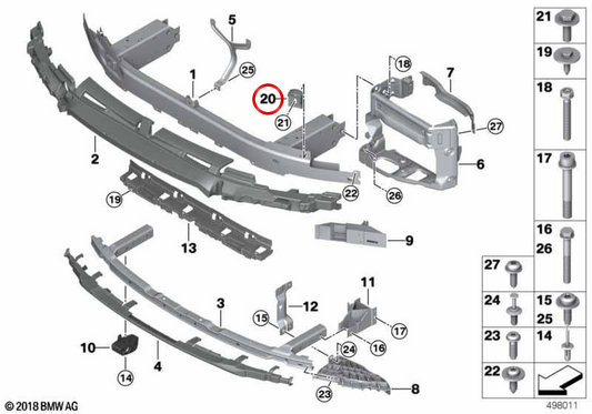 Soporte de refuerzo OEM 51117357203 para BMW F90, G30, G31, G38, G32, G11, G12. Original BMW.
