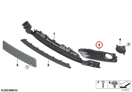 Rechts geschlossenes Gitter OEM 5111737166 für BMW F20, F21. Original BMW.