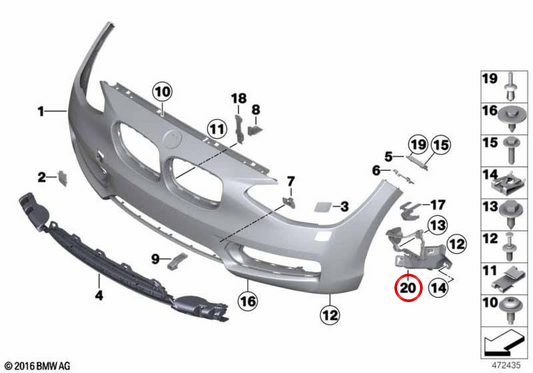 Suporte de acabamento do pára-choque dianteiro esquerdo OEM 51117371739 para BMW F20, F21. BMW genuíno.