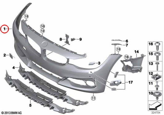 Pára-choque dianteiro preparado OEM 51117371870 para BMW F34. BMW genuíno.