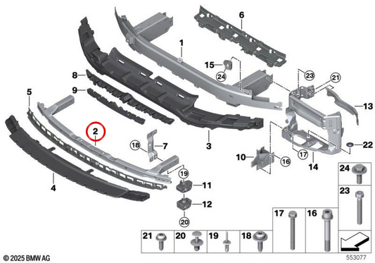Suporte inferior do para-choque dianteiro OEM 51117373407 para BMW G14, G15, G16. BMW genuíno.