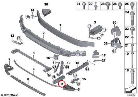 Elemento de deformação frontal inferior direito OEM 51117378740 para MINI Countryman F60, F60 LCI. MINI originais.