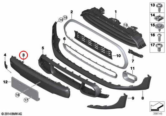Guarnição do pára-choque dianteiro OEM 51117379433 para MINI F55, F56, F57. MINI originais.