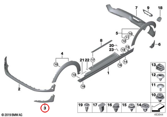 Spoiler dianteiro esquerdo OEM 51117379439 para MINI F56, F55, Cabrio F57. MINI originais.