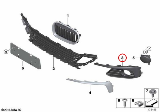 Grade lateral esquerda OEM 51117384653 para BMW F52. BMW genuíno.