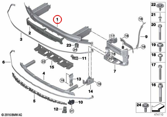 OEM 5117385289 Prise en charge du pare-chocs avant pour BMW F90, G30, G32. BMW d'origine.