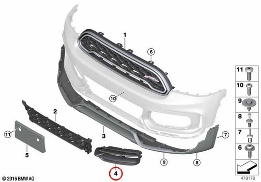 Right Front Lamp Guard Panel OEM 51117390554 for MINI Countryman F60, F60 LCI. Original MINI.