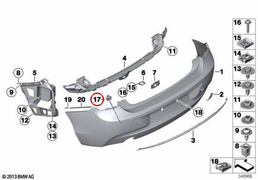Soporte sensor PDC trasero OEM 51117390653 para BMW F22, F23. Original BMW.