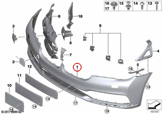 Pára-choque dianteiro preparado OEM 51117402812 para BMW G11, G12. BMW genuíno.