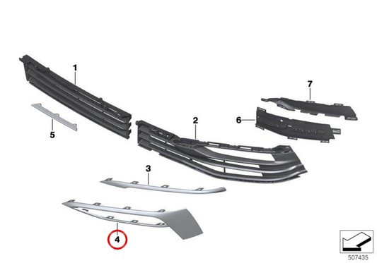 Mormatura laterale OEM 51117415594 per BMW G32. BMW originale.