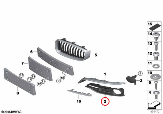 Rechte partielle Gitter OEM 51117416062 für BMW F34. Original BMW.