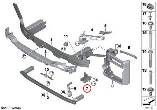 Adaptador direito OEM 51117421636 para BMW G05, G18, F95, G06, F96, G07, G09. BMW genuíno.