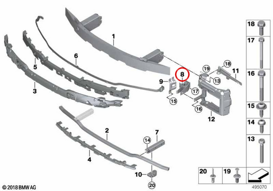 Adattatore destro OEM 51117422236 per BMW G42, G20, G21, G22, G23. BMW originale.