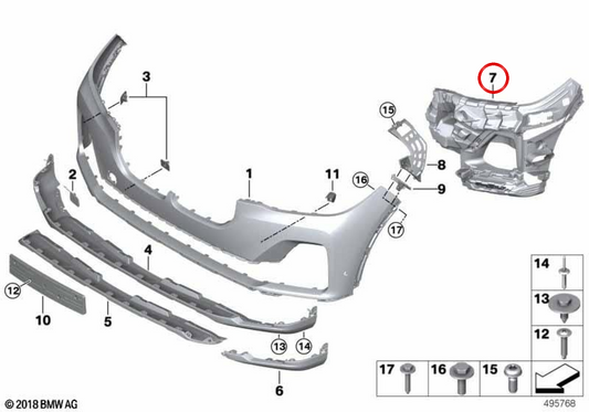Soporte para faro antiniebla derecho OEM 51117423100 para BMW G07. Original BMW.