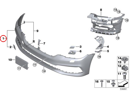 Bumper anteriore da stampa OEM 51117427445 per BMW G30, G31. BMW originale.