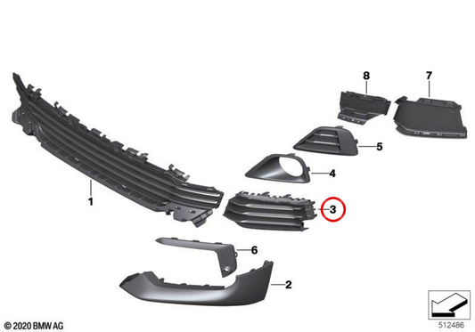 OEM 5117429015 Grille latérale gauche pour BMW F39. BMW d'origine.