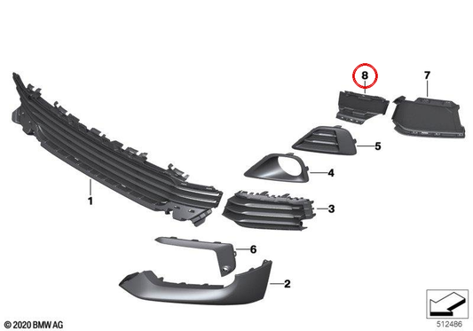 Tampa da grade central esquerda OEM 51117429017 para BMW F39. Peça original BMW.