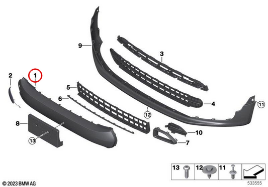 Rivestimento del paraurti anteriore OEM 51117451337 per MINI Clubman F54. MINI originale.