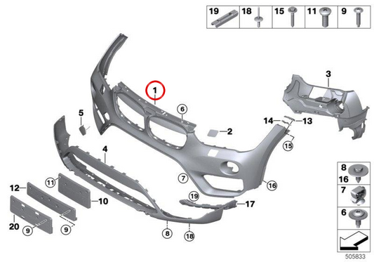 OEM 5117453569 BAMPER ANTERIORE FRING per BMW F48. BMW originale.