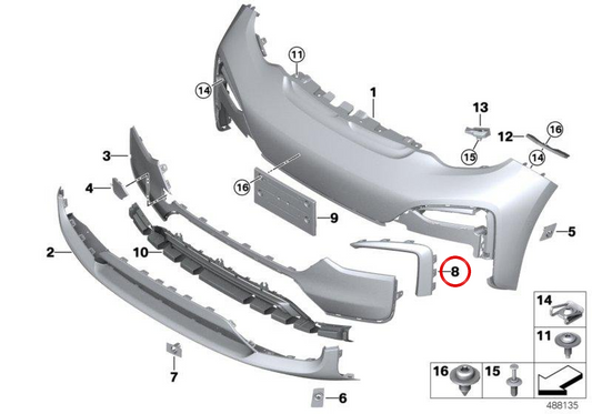 Modanatura paraurti anteriore destro OEM 51117462300 per BMW i3 I01 LCI. BMW originale.