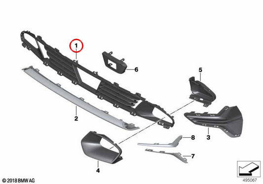 Grid di ingresso dell'aria centrale 51117464270 per BMW G20, G21. BMW originale.