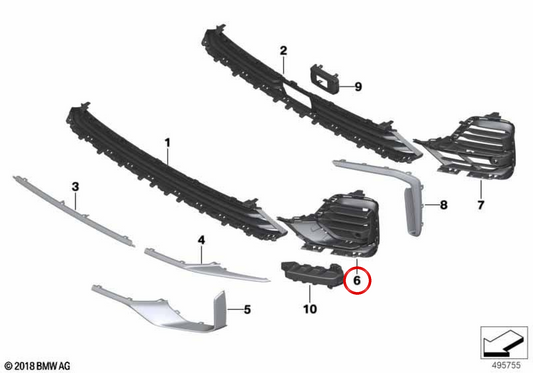 Grille côté droit fermé OEM 51117473036 pour BMW G07. BMW d'origine.