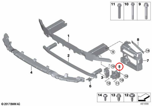 Adattatore anteriore destro OEM 51117473458 per BMW G01, G08, F97, G02, F98. BMW originale.