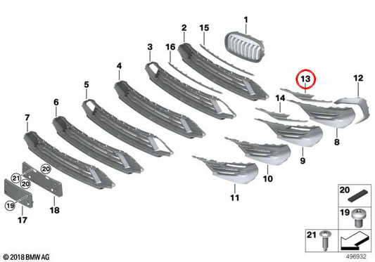 Bande décorative gauche OEM 51117474361 pour BMW F45 Active Tourer LCI, F46 Gran Tourer LCI. Véritable BMW.