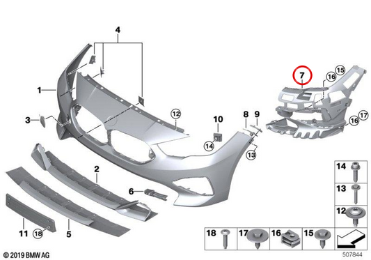 Suporte de farol de nevoeiro direito OEM 51117474596 para BMW F44. BMW genuíno.