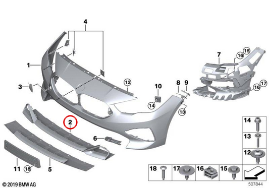 Untere Abdeckung der vorderen Stoßstangen OEM 51117490101 für BMW F44. Original BMW.