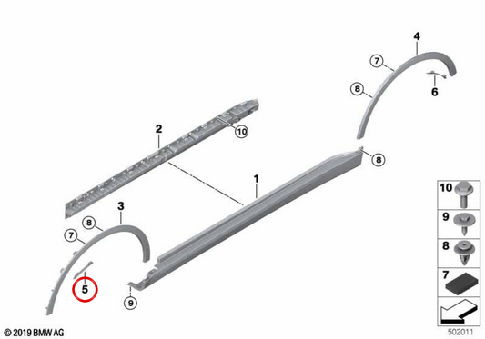 Extensión de aleta delantera derecha OEM 51117494914 para BMW G07. Original BMW.