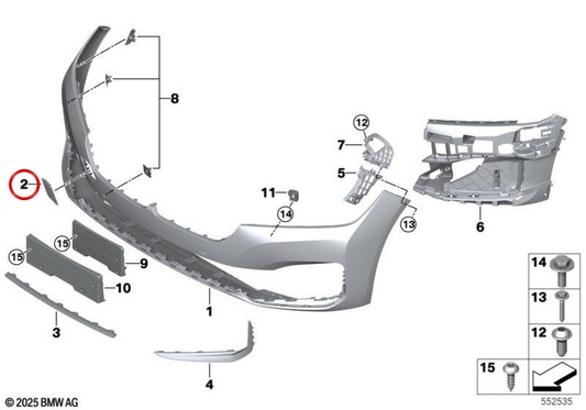 Tapa enganche de remolque delantera OEM 51117499371 para BMW G11, G12. Original BMW.