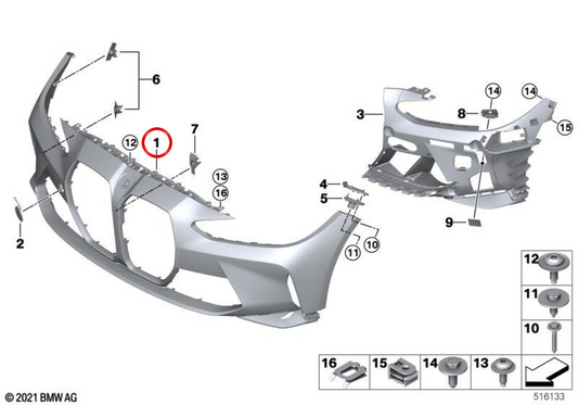 Paragolpes delantero imprimado OEM 51117884091 para BMW G80, G82, G83. Original BMW.