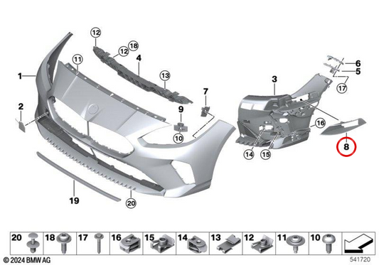 Tolva de absorción izquierda OEM 51117885545 para BMW F70, F74 Gran Coupé, F78 Gran Coupé. Original BMW.