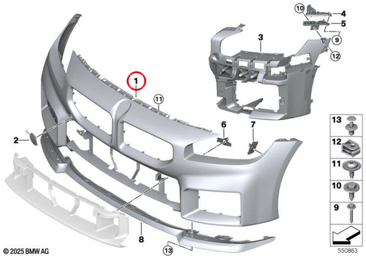 Bumper anteriore stampato OEM 5111787587 per BMW G87 (M2). BMW originale.