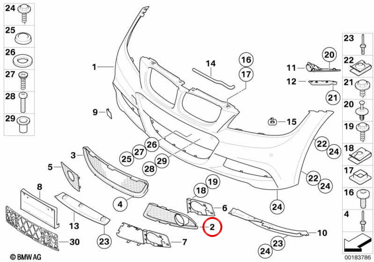 Right Side Grid OEM 51117891396 für BMW E90 und E91. Original BMW.