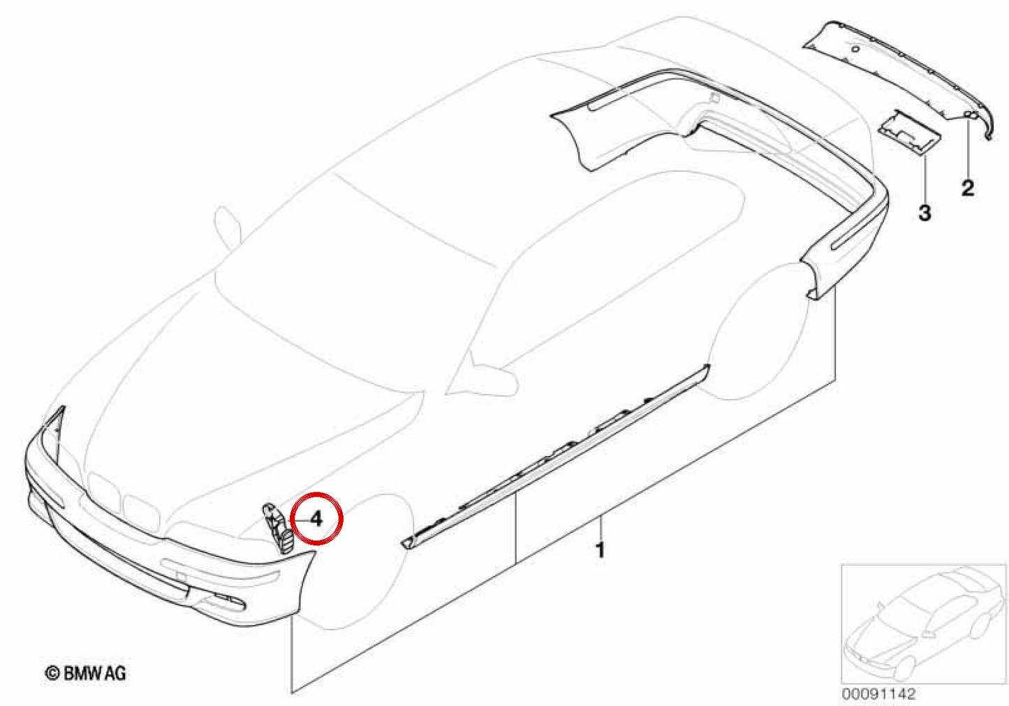 OEM 5117895415 left front side support for BMW E46. Original BMW.
