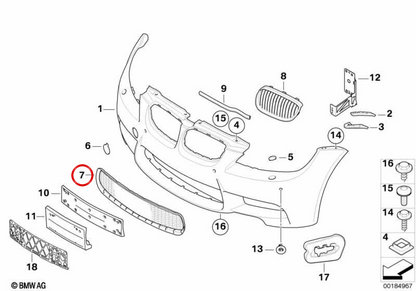 Grade central OEM 51117900764 para BMW E82, E90, E92, E93. BMW genuíno.