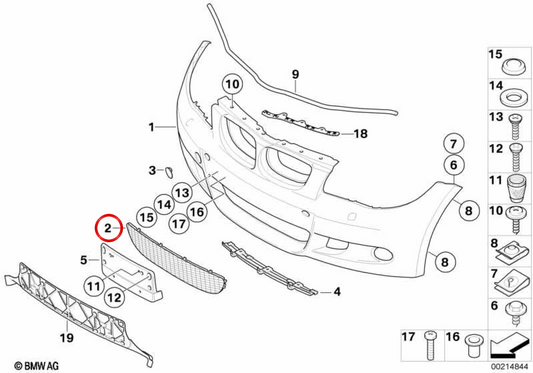 Grade do para-choque dianteiro OEM 51117906809 para BMW Série 1 E81, E87, E87 LCI. BMW genuíno.