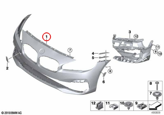 Pára-choque dianteiro preparado OEM 51117932845 para BMW Série 2 F45, F46. Peça original BMW.