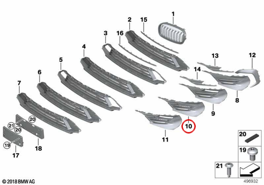 Rejilla lateral izquierda para BMW Serie 2 F45N, F46N (OEM 51117932853). Original BMW